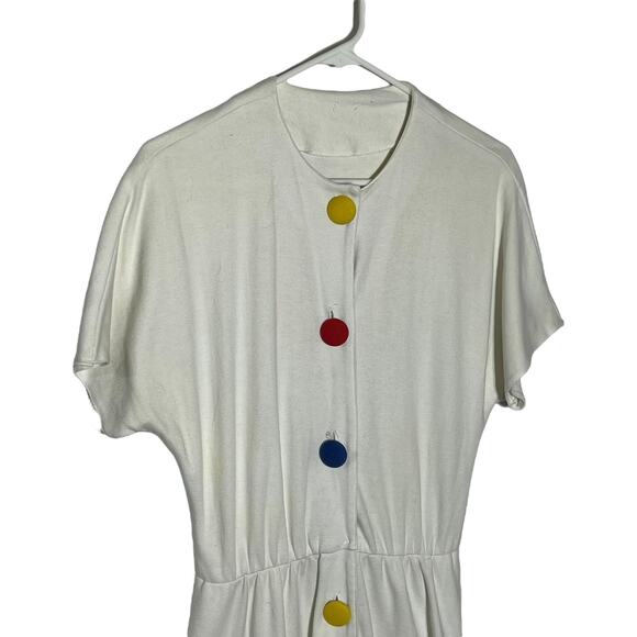 Vintage 90s White Cotton Dress with Rainbow Button Detail - Picture 8 of 14